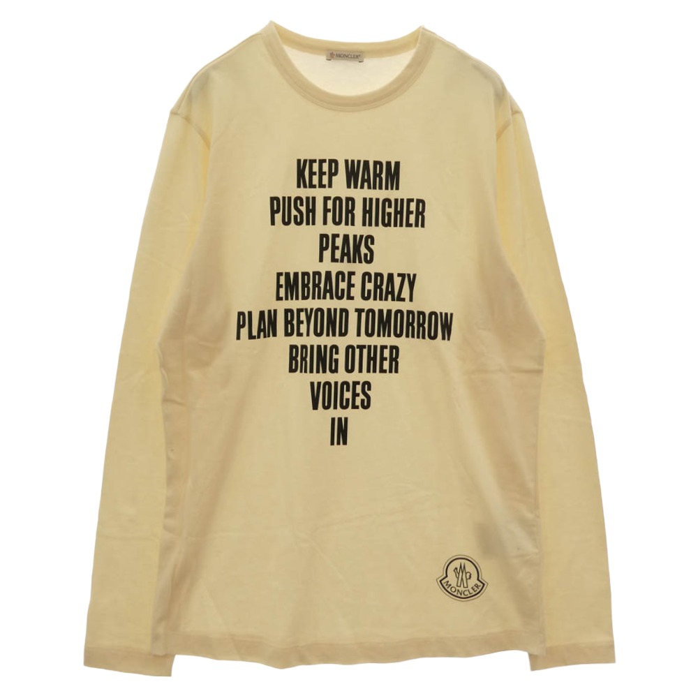 MONCLER モンク線路 21AW G20918D0001 28390T LS TSHIRT KEEP WARM PUSH 申し立て 裾 ロゴタイプ刷り上げる 労働者の一団のど首 長袖 Ｔシャツ カットソー ベージュ系 S  メンズ【古着】【中古】