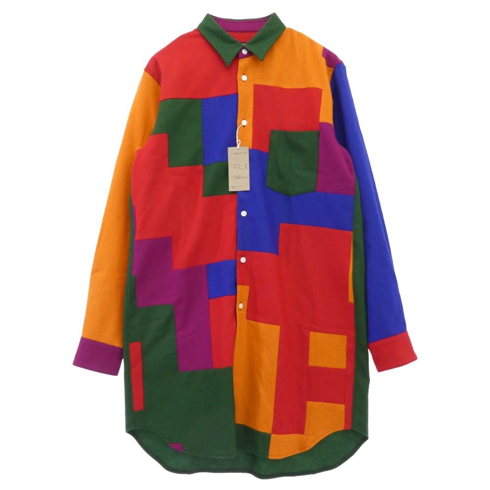 COMME des GARCONS HOMME PLUS コムデギャルソンオムプリュス 25AW PP-B032-051 ウールナイロン パッチワーク 長袖 ロング ドレスシャツ マルチカラー系 M 【極上美品】 メンズ【古着】【中古】