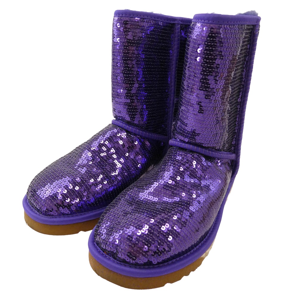 UGG アグ 3161 W CLASSIC SHORT SPARKLES クラシック ショート スパークルズ ブーツ パープル系 24cm 【極上美品】 レディース【中古】