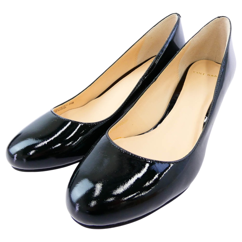 COLE HAAN コールハーン D42831 LAINEY WDG 55 WP 2 エナメル パンプス ブラック ブラック系 6.5 レディース【中古】