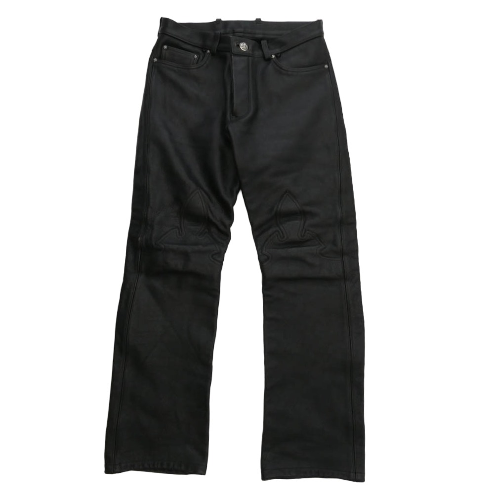 CHROME HEARTS クロムハーツ（原型無） Flare Knee Cross Ball Button Leather Pants フレアニー クロスボールボタン オールなめし革 ズボン下 黒いこと系  メンズ【古着】【中古】