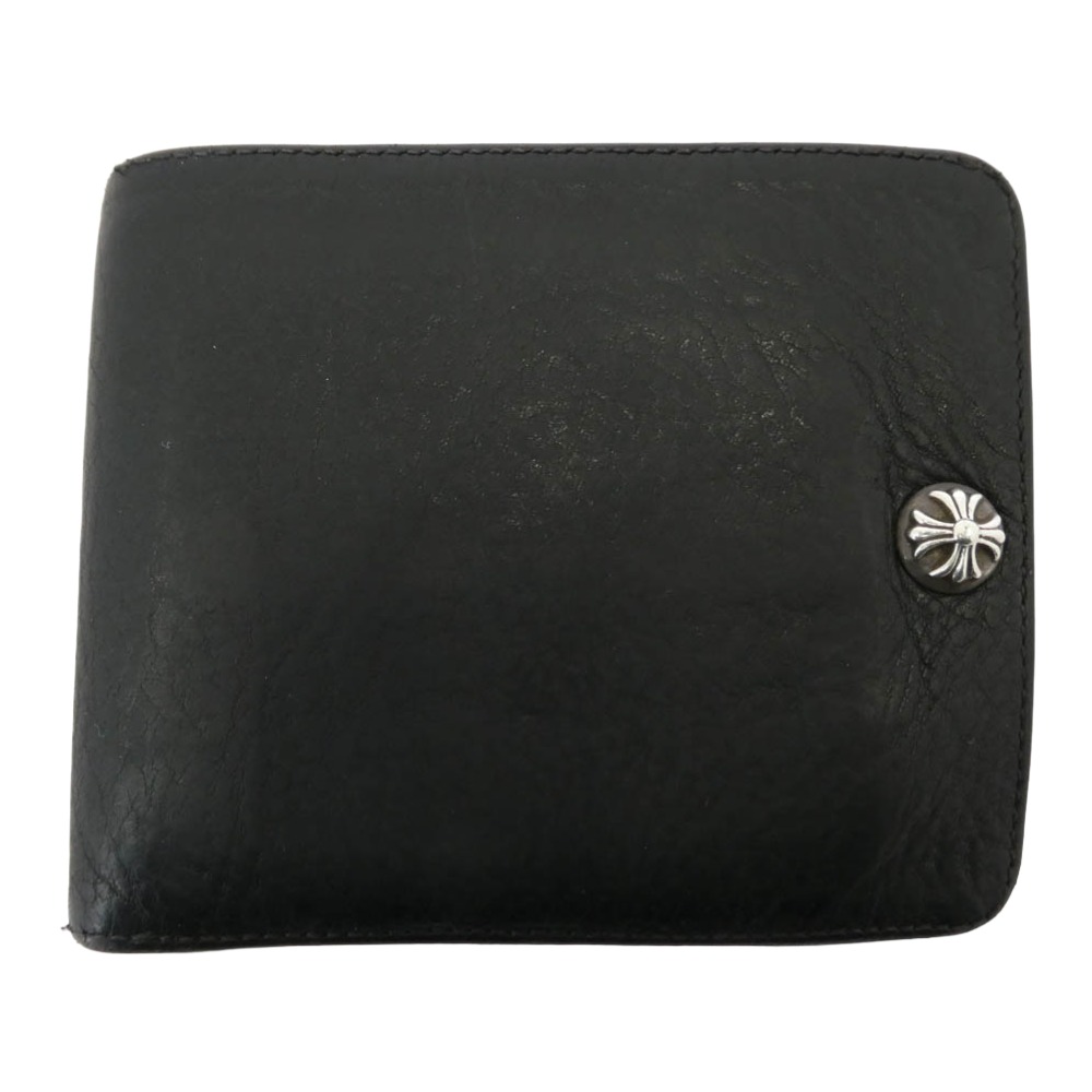 CHROME HEARTS クロムハーツ（原本無） 1SNAP 1スナップ クロスボール レザー ウォレット 二つ折り財布 ブラック系 シルバー系 メンズ【中古】｜ブランド古着 ライフ店
