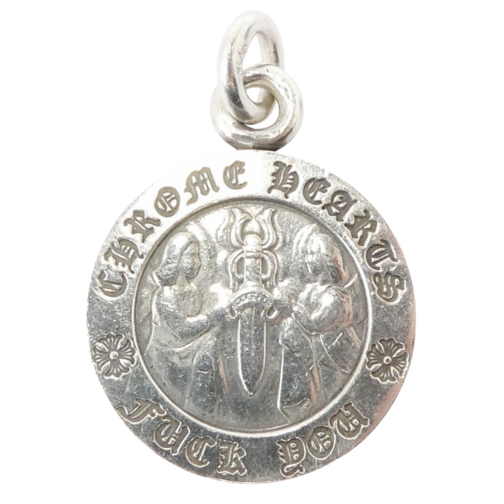 CHROME HEARTS クロムハーツ（藍本無） ANGL MDL V1 FUCK YOU 天使シュロの葉 ファックユー 惹きつける V1 シャンデリヤいの一番 しろがね色系  メンズ【中古】