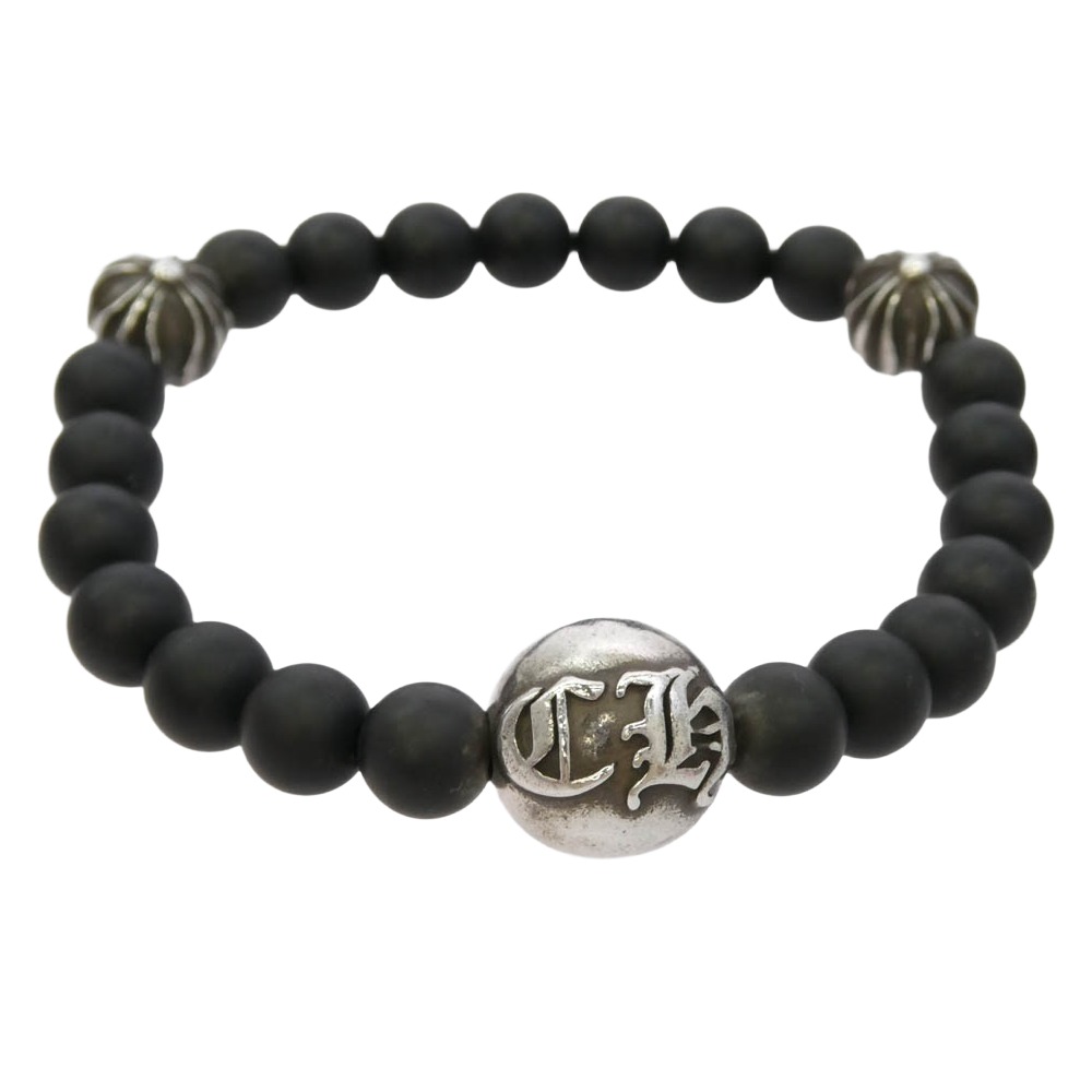 CHROME HEARTS クロムハーツ（原型無） 8粍 BEAD クロスボール ビーズ 腕輪 しろがね色系 黒いこと系 メンズ【中古】
