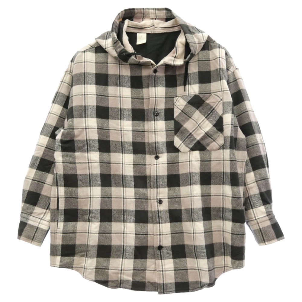 N.HOOLYWOOD エヌハリウッド 21AW 1212-SH51-042 HOODED SHIRT ボンネット付き添い人ネルチェックシャツ パーカー ベージュ系 黒いこと系 38  メンズ【古着】【中古】
