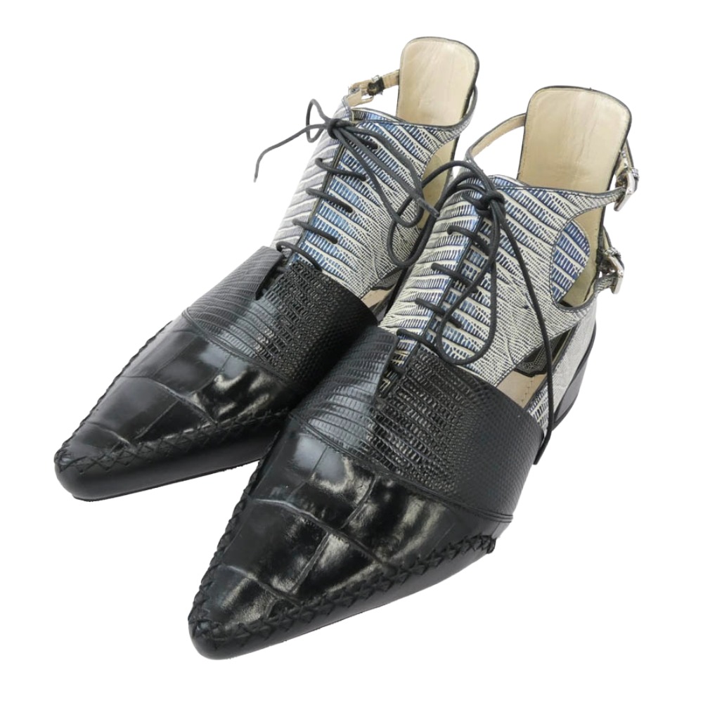 Christian Dior クリスチャンディオール SM0716 ポインテッドトゥ レースアップ レザー パンプス シューズ ブラック系 35.5 レディース【中古】｜ブランド古着 ライフ店