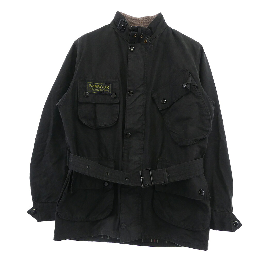 Barbour バブアー 70s 英国製 INTERNATIONAL JACKET 1crest 1ワラント AEROファスナー 黒生地 黒ボタン インターナショナル オイルド ジャケット ブラック系 サイズ表記なし メンズ【古着】【中古】