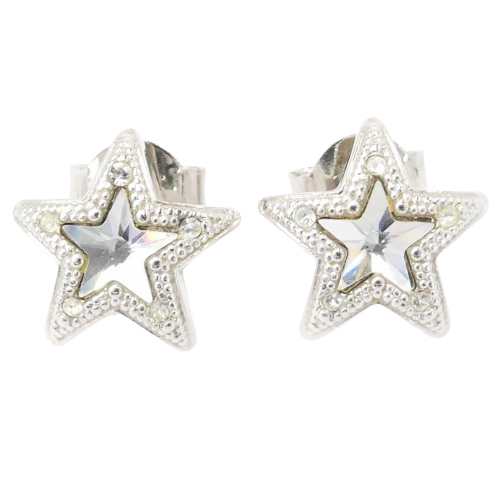 JIMMY CHOO ジミーチュウ スター スタッズ ステンレススチール クリスタル ピアス シルバー系 レディース【中古】
