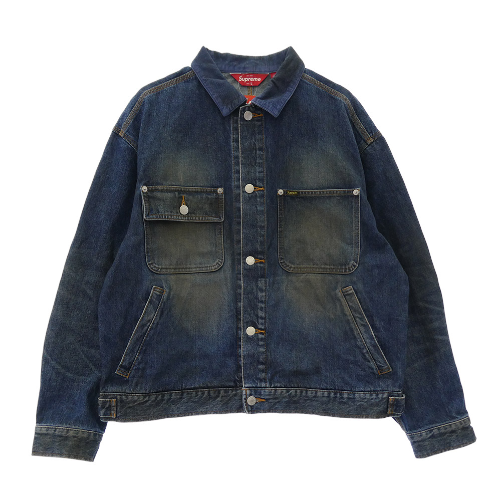 Supreme シュプリーム 25AW Distressed Selvedge Trucker Jacket Washed Indigo ディストレスト セルビッジ ウォッシュドインディゴ トラッカー ジーンズ 上衣 インディゴブルー系 L 【御前上等美品】 メンズ【古着】【中古】