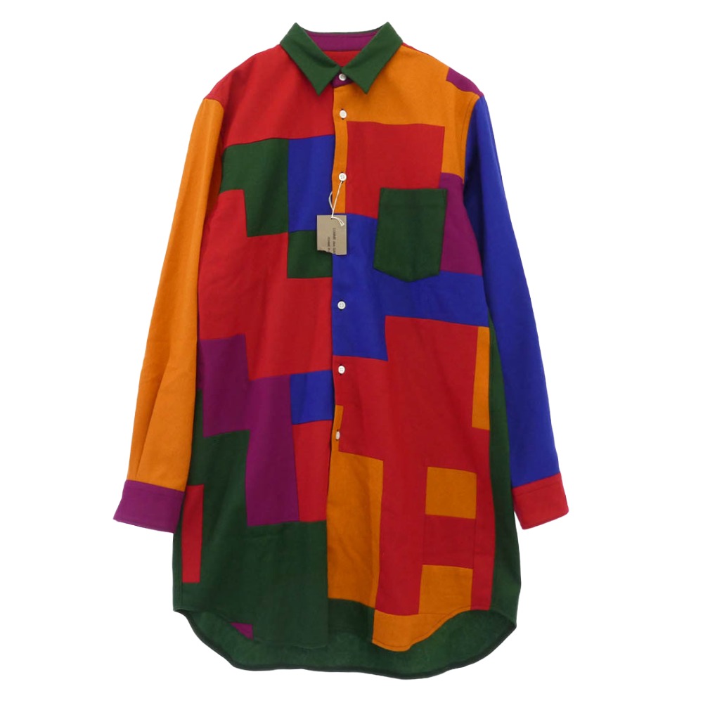 COMME des GARCONS HOMME PLUS コムデギャルソンオムプリュス 25AW PP-B032-051 ウールナイロン パッチワーク 長袖 ロング ドレスシャツ マルチカラー系 M 【極上美品】 メンズ【古着】【中古】