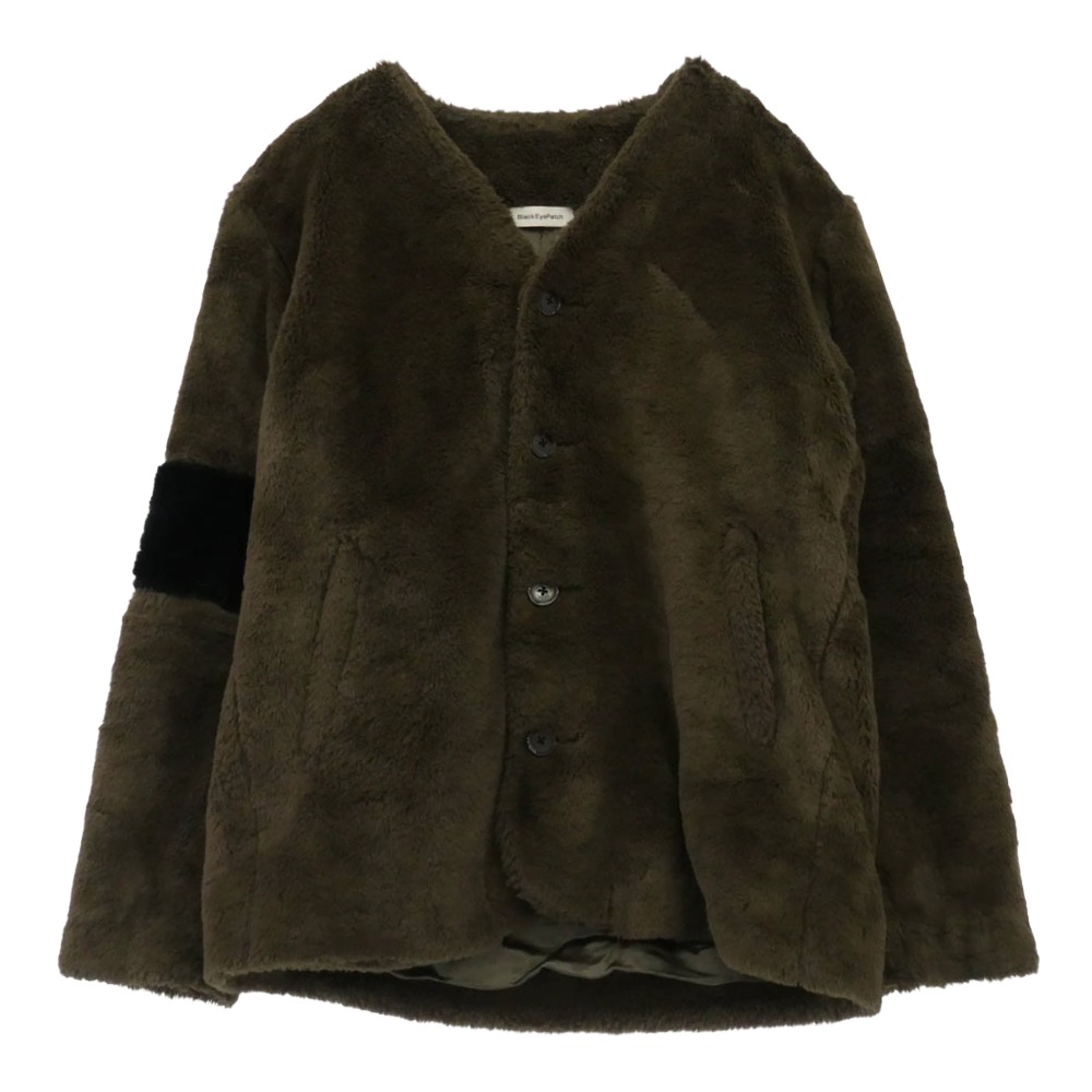 BlackEyePatch ブラックアイパッチ バックロゴ ノーカラー ボア フリース ジャケット モスグリーン系 S メンズ【古着】【中古】