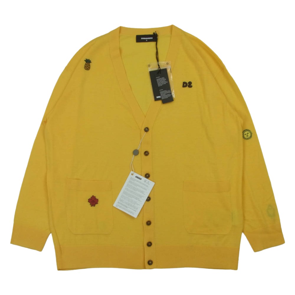 DSQUARED2 ディースクエアード 22AW S75HA1148 S16794 ワッペン付き オーバーサイズ ニット カーディガン イエロー系 S 【極上美品】 メンズ【古着】【中古】 11,619円