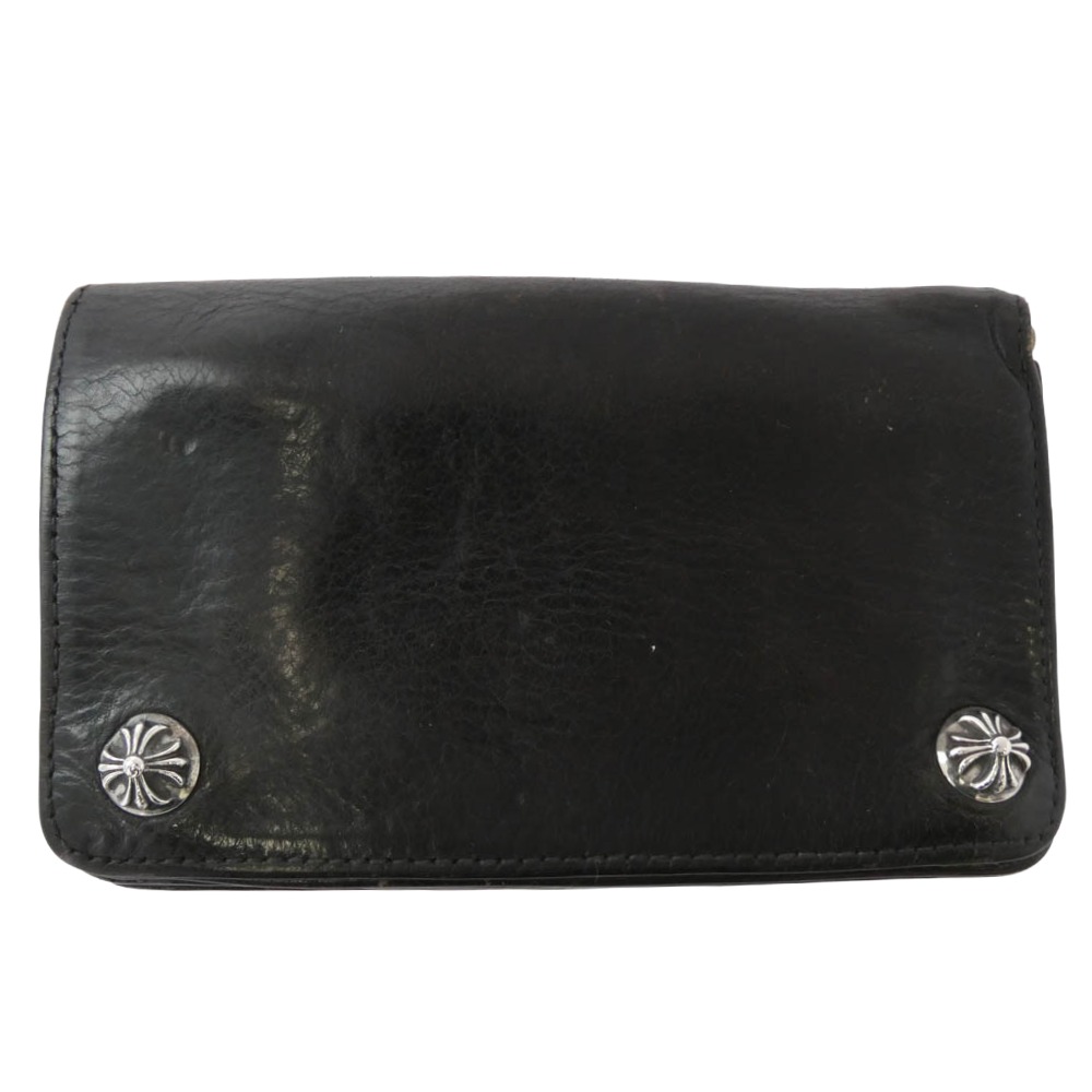CHROME HEARTS クロムハーツ（原書無） 1ZIP 1ジップ クロスボールボタン なめし革 ウォレット 黒いこと系  メンズ【中古】