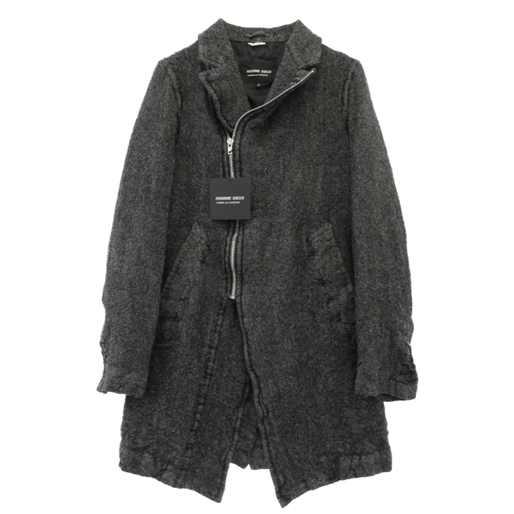 COMME des GARCONS HOMME DEUX コムデギャルソンオムドゥ 25AW DP-C002-051 製品加工ウール縮絨 ジップアップ ロングコート ジャケット グレー系 XS 【極上美品】 メンズ【古着】【中古】