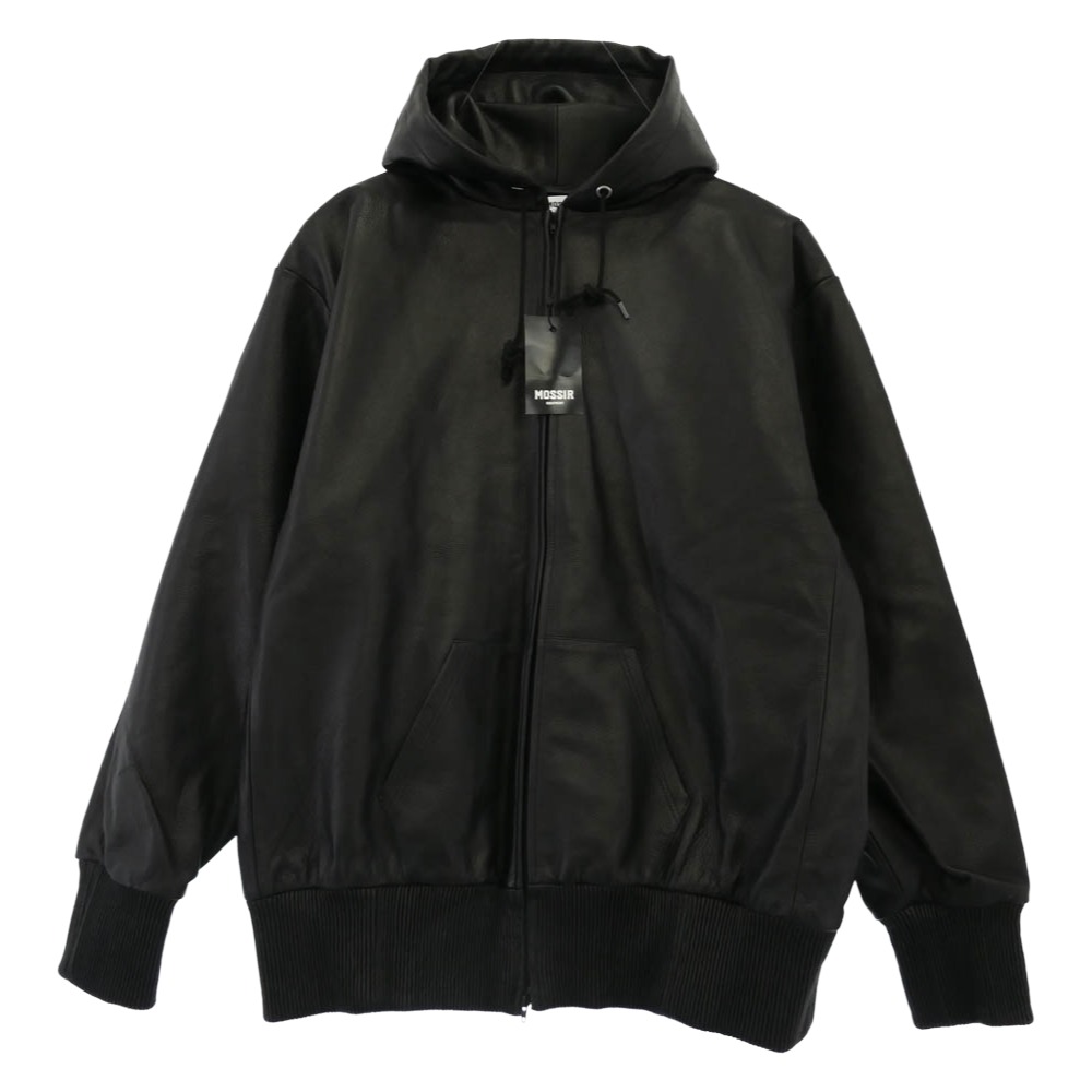 モシール mossir equipment MOJK004 LORNELIA ローレニア ウォッシャブル カウハイド レザー フーデッド トラック ジャケット ブラック系 42 【新古品】【未使用】 メンズ【古着】【中古】