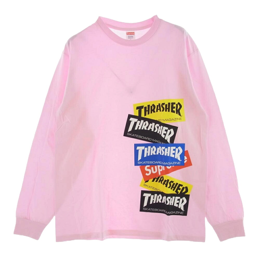 Supreme シュプリーム × Thrasher スラッシャー 21AW Multi Logo L/S Tee マルチ ロゴ Tシャツ 長袖 ピンク ピンク系 S 【美品】 メンズ【古着】【中古】