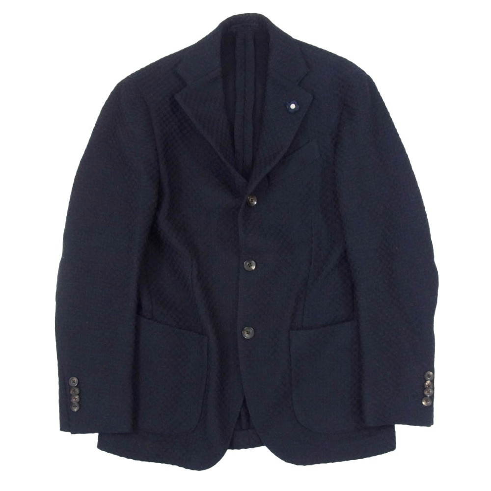 LARDINI ラルディーニ no.34 FABRIC ブートニエール付き添い人 羊毛 編み物 3B シングル テーラードジャケット 米国海軍系 42  メンズ【古着】【中古】