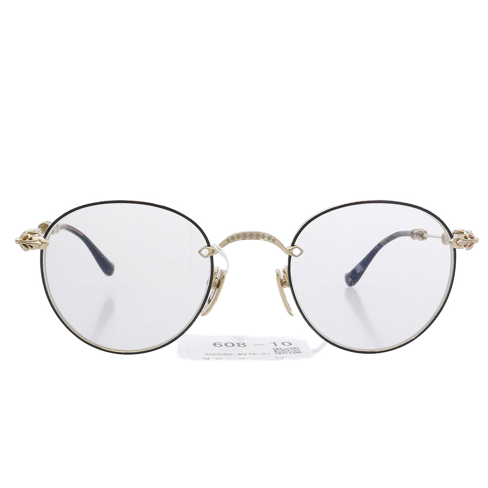 CHROME HEARTS クロムハーツ（原型無） BUBBA-A ウェリントン 49□22-145 クロステンプル 黒眼鏡 眼鏡 メガネ ゴールド系 49□22-145  メンズ【中古】