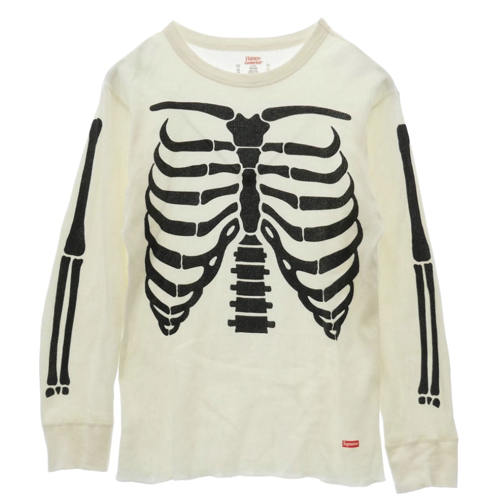 Supreme シュプリーム x Hanes Bones Thermal Crew ヘインズ ボーンズ サーマル 労働者の一団のど首 カットソー 白いこと系 黒いこと系 L  メンズ【古着】【中古】