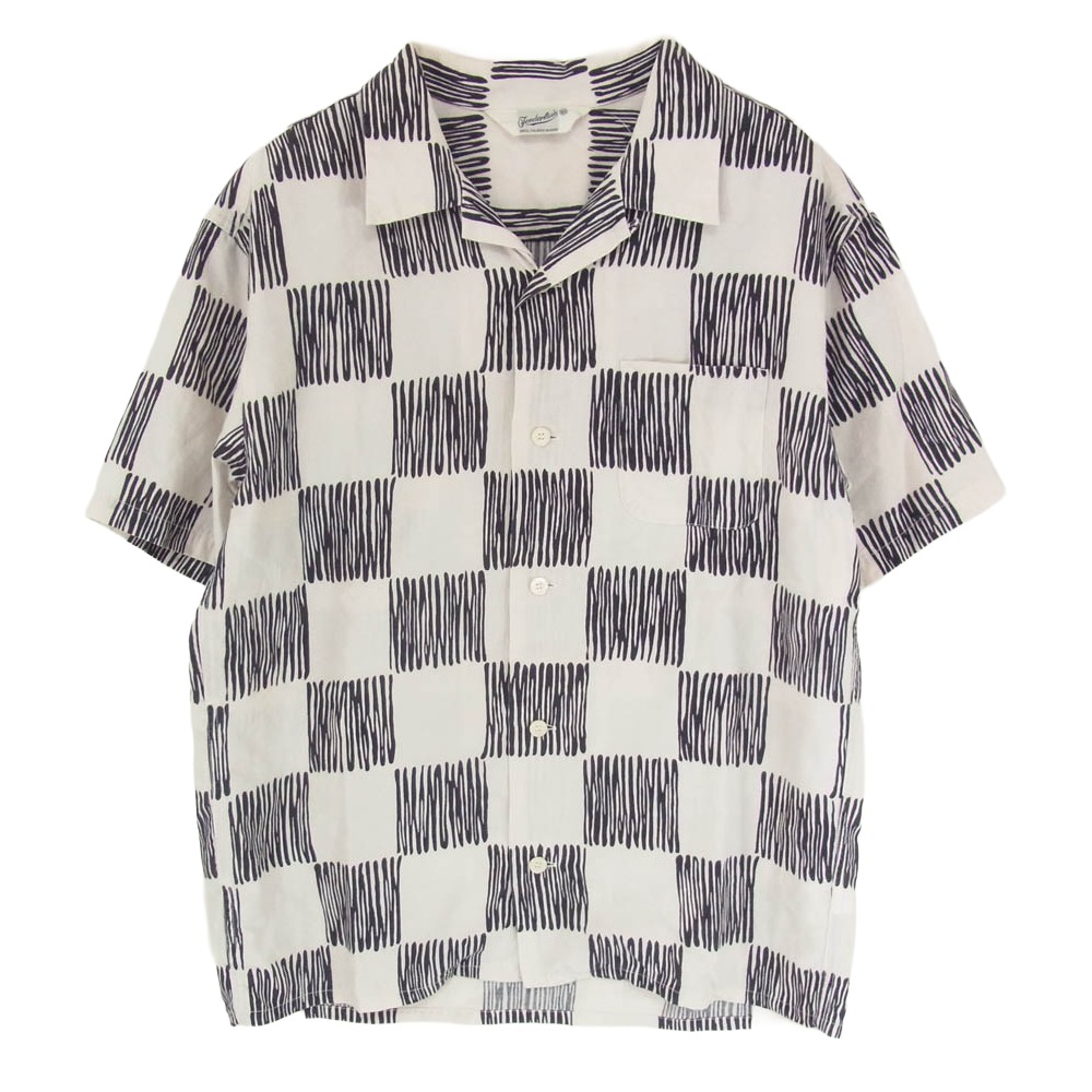 TENDERLOIN テンダーロイン T-RAYON SHT 総柄 フリーハンド柄 チェッカー レーヨン オープンカラー 半袖 シャツ ブラック系 XS メンズ【古着】【中古】