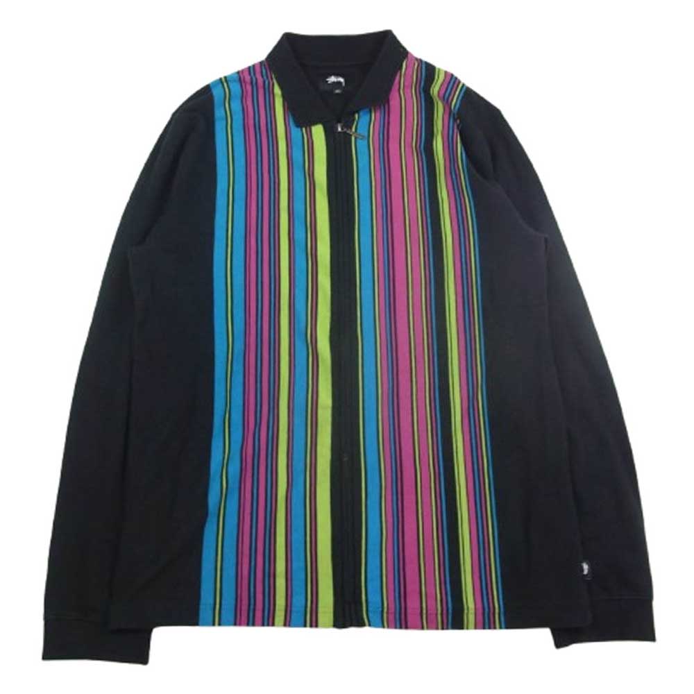 STUSSYステューシー襟ロゴハーフジップ刺繍ポロシャツ長袖黒Lサイズ STUSSY ステューシー ポロシャツ 長袖 メンズ Lion Zip(stussy
