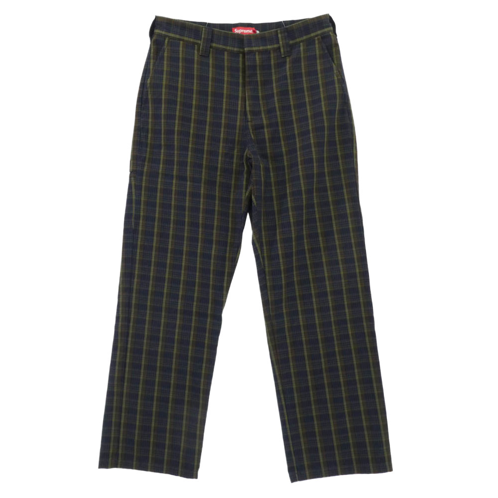 Supreme シュプリーム 23SS Work Pant navy plaid プレイドチェック 細工物ズボン下 米国海軍系 赤銅色系 32 【御前上等美品】 メンズ【古着】【中古】