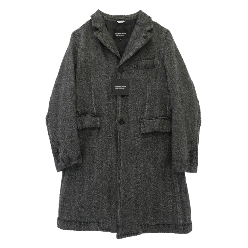 COMME des GARCONS HOMME DEUX コムデギャルソンオムドゥ 25AW DP-C001-051 製品加工 ウールサージ チェスターコート グレー系 S 【極上美品】 メンズ【古着】【中古】