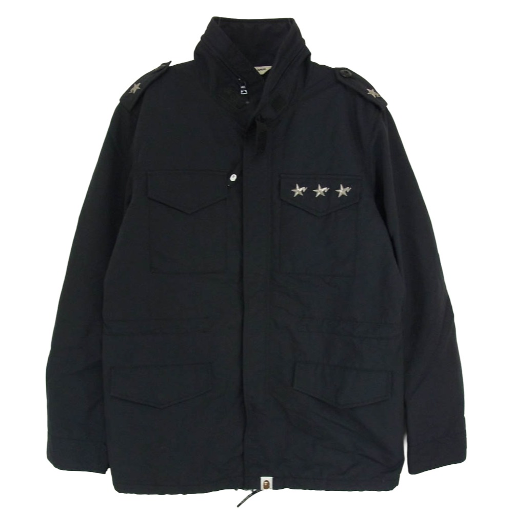 A BATHING APE アベイシングエイプ BAPESTA ベイプスタ スタッズ M-65 ナイロン フィールド ジャケット ブラック系 M メンズ【古着】【中古】