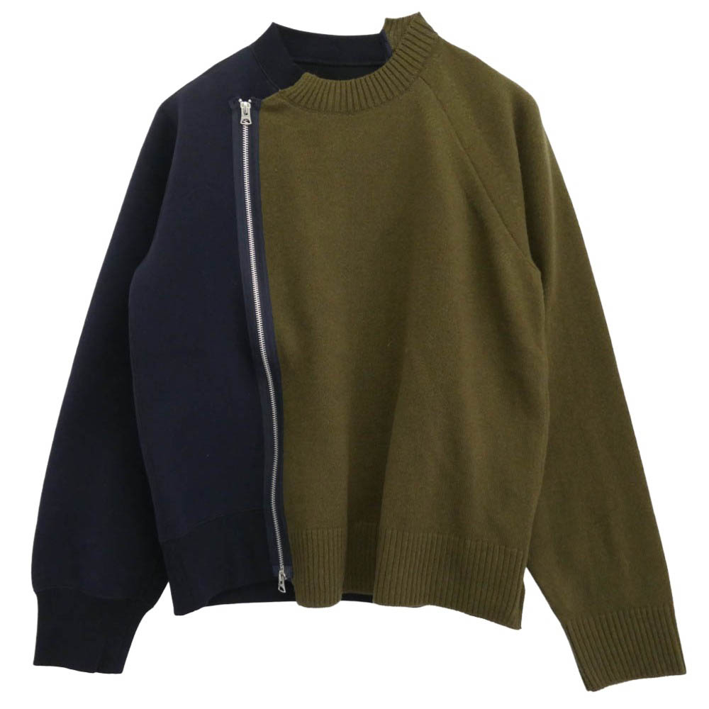 Sacai サカイ SCM-250 Wool Knit x Sponge Sweat Blouson 毛糸編み物 スポンジスウェット 縛 上衣 米国海軍系 カーキ系 1  メンズ【古着】【中古】