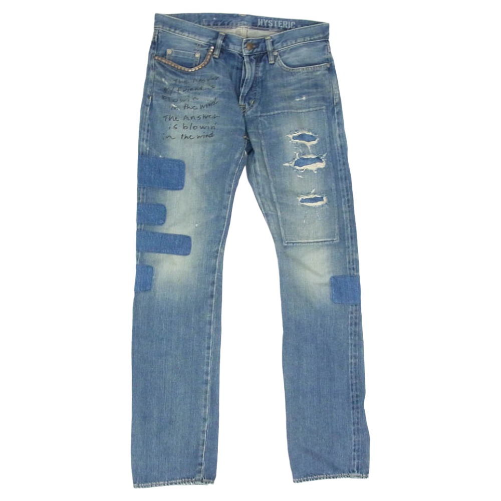HYSTERIC GLAMOUR ヒステリックグラマー 0243AP14 × MIHARA YASUHIRO ミハラヤスヒロ リペア加工 スタッズ デニム パンツ インディゴブルー系 32 メンズ【古着】【中古】