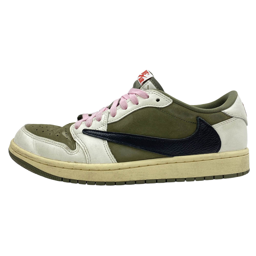 NIKE ナイキ DM7866-200 【フェイクバスターズ価値づける済】× Travis Scott Air Jordan 1 Low OG SP Reverse Olive エアジョーダン1 置き目 OG SP リバースオリーブ 置き目取りすてる スニーカー カーキ系 白いこと系 26.5糎  メンズ【中古】