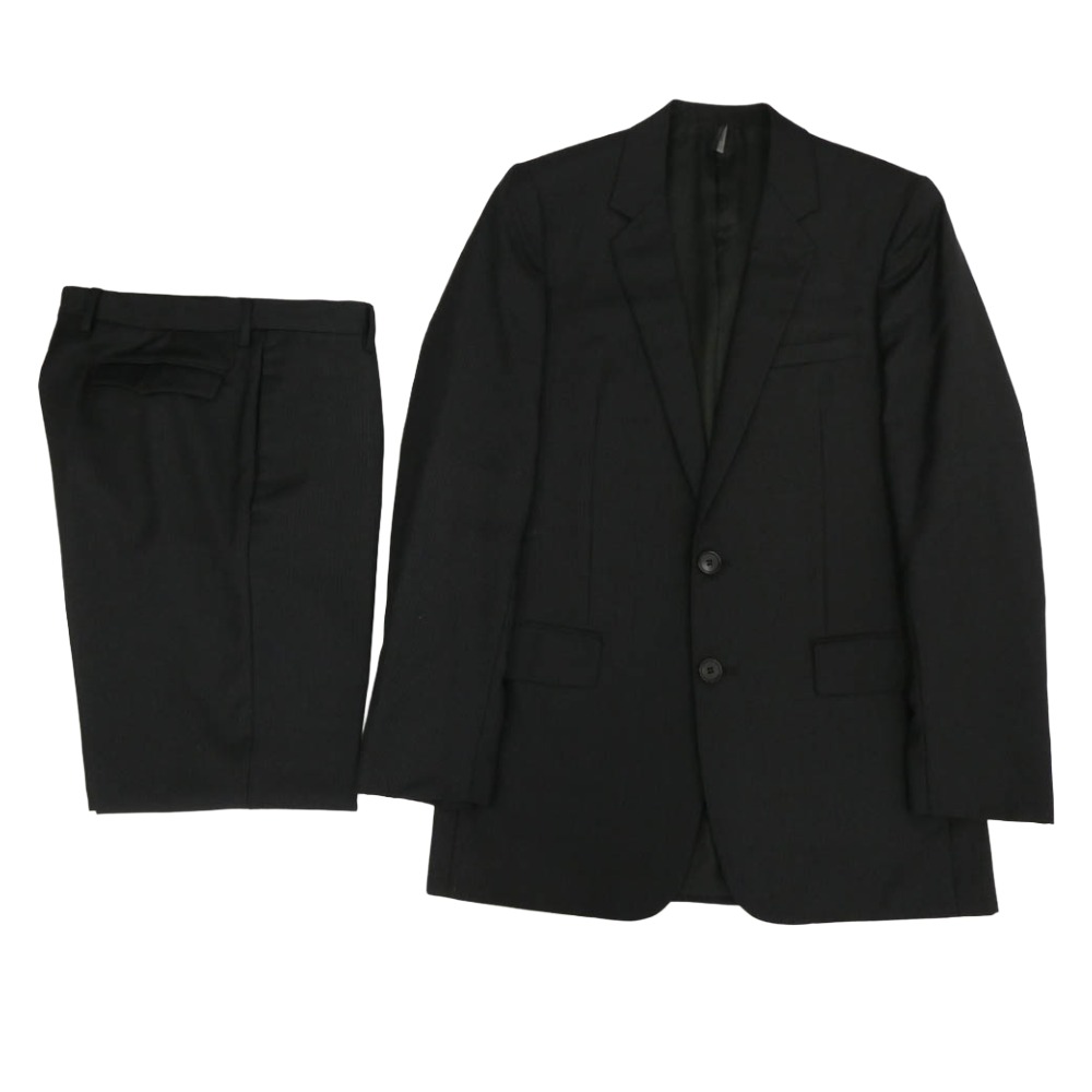 DIOR HOMME ディオールオム 08SS 8E3170450624 毛糸 縞模様  2B シングル テーラード 上衣 スラックス ズボン下 セットアップ 黒いこと系 50  メンズ【古着】【中古】
