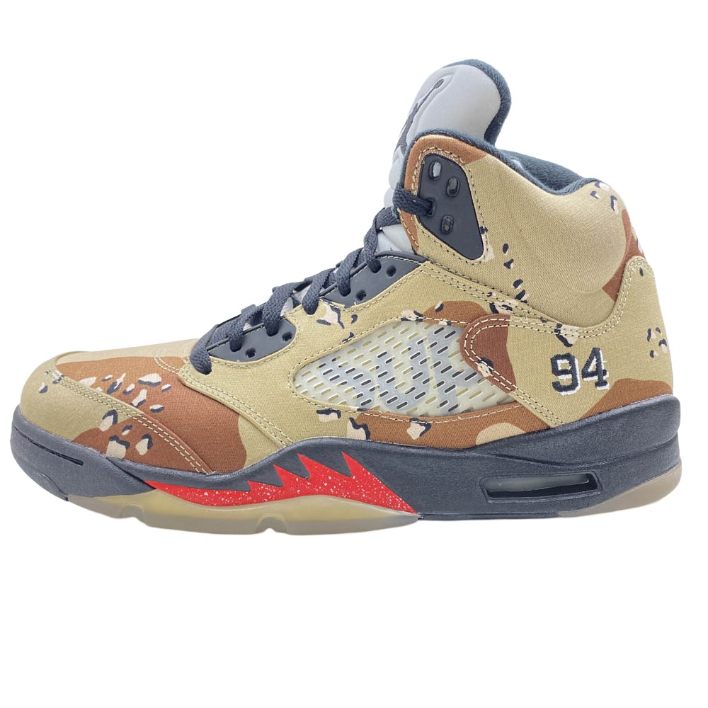 Supreme シュプリーム 15AW 824371-201 × Nike Air Jordan 5 Retro Desert Camo 【フェイクバスターズ価値づける済】ナイキ エアジョーダン5 乾荒原家鴨 御機嫌取りすてる スニーカー カーキ系 27.5糎 【新古品】【未当てはめる】 メンズ【中古】