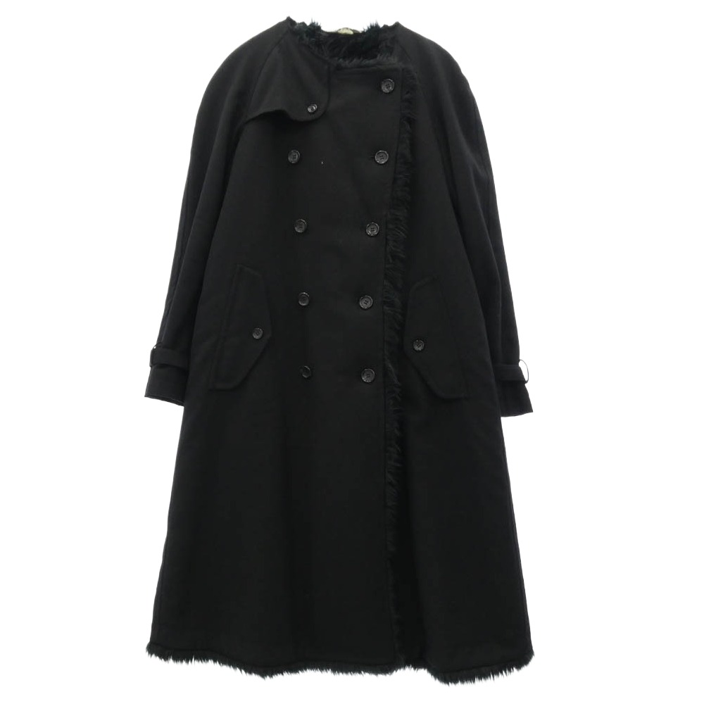 COMME des GARCONS HOMME PLUS コムデギャルソンオムプリュス 23AW PL-C005 裏フェイクファー ノーカラー ウールトレンチコート ブラック系 M メンズ【古着】【中古】|ブランド古着 ライフ店