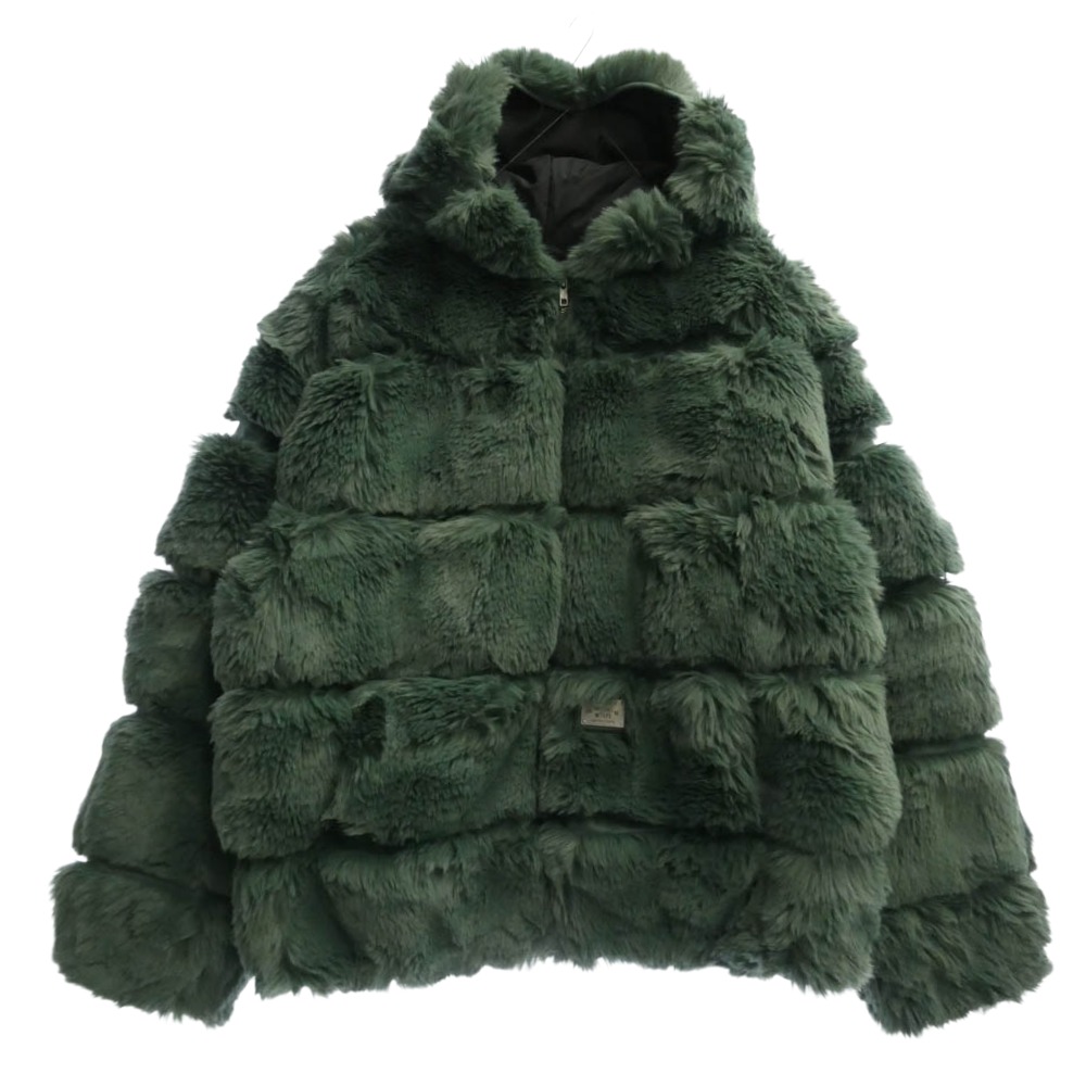 Supreme シュプリーム 21AW 21274SPD-JKM02S × WTAPS Faux Fur Hooded Jacket  ダブルタップス フォウ 毛皮 フーディー 上衣 モスグリーン系 L 【美品】 メンズ【古着】【中古】