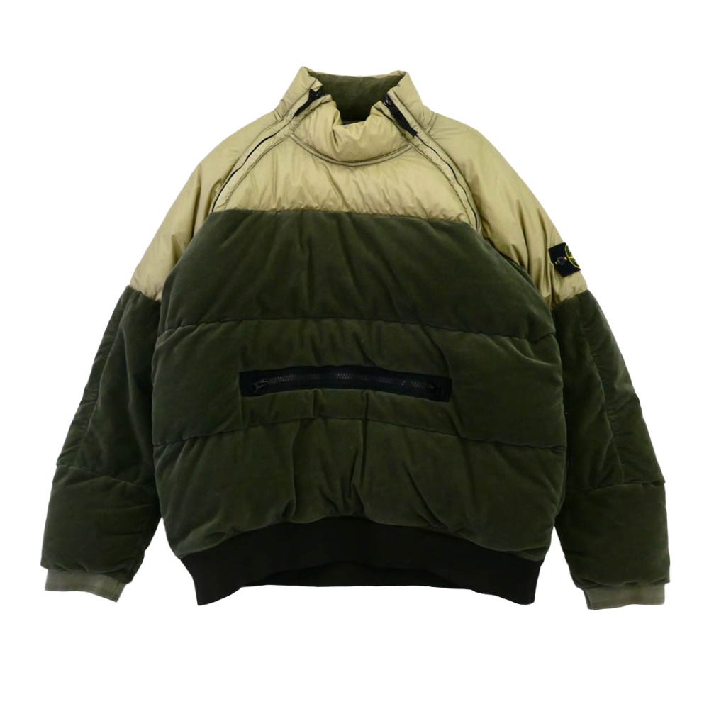 STONE ISLAND ストーンアイランド 18AW 691544225 Cotton Velvet Down TC Reverse Lamy Flock Puffer 腕章付 ベルベット アノラック ダウンジャケット カーキ系 XL メンズ【古着】【中古】｜ブランド古着 ライフ店