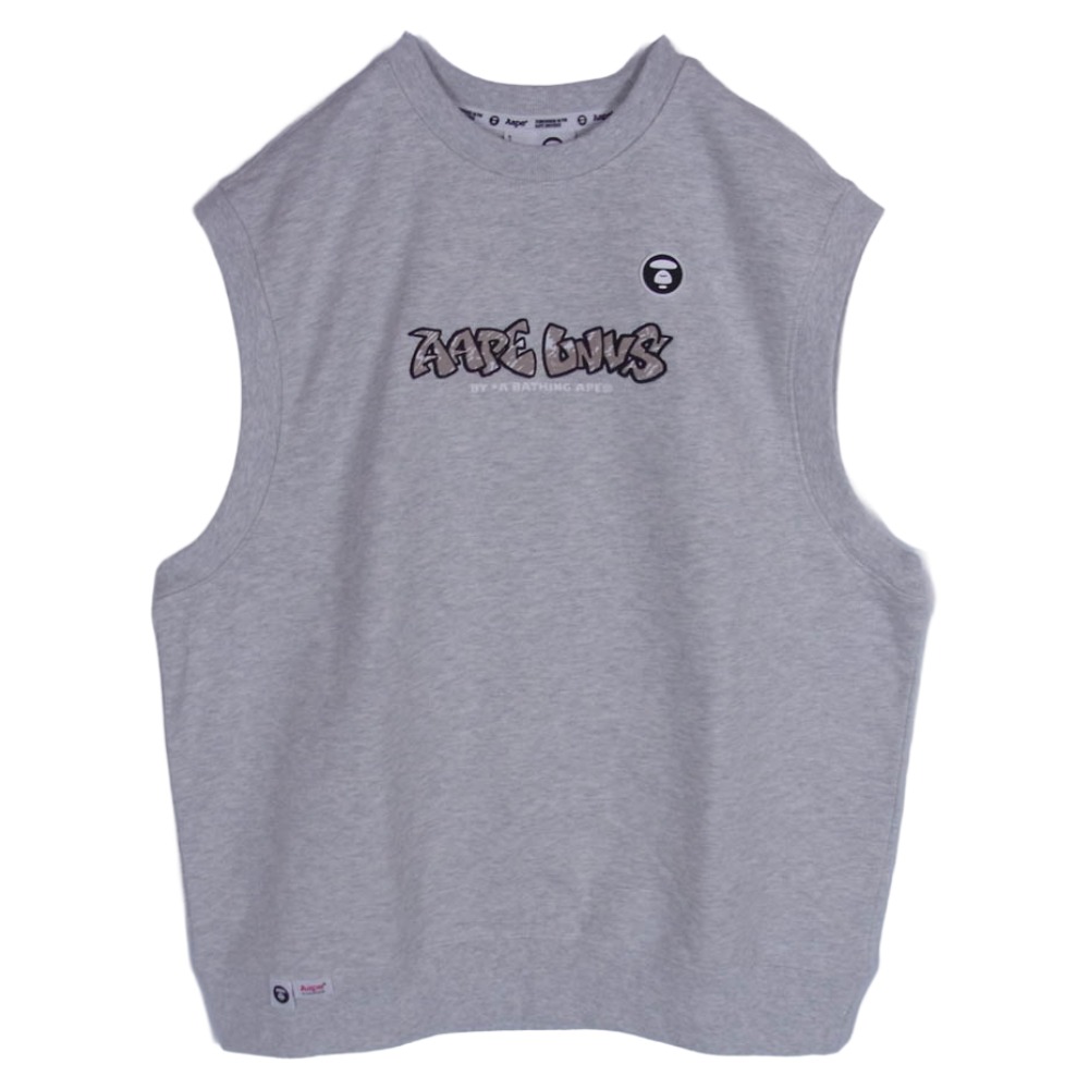 A BATHING APE アベイシングエイプ 23AW AAPSWMA360XXL logo embroidered crew neck vest ロゴ クルーネック スウェット ベスト グレー系 S 【美品】 メンズ【古着】【中古】