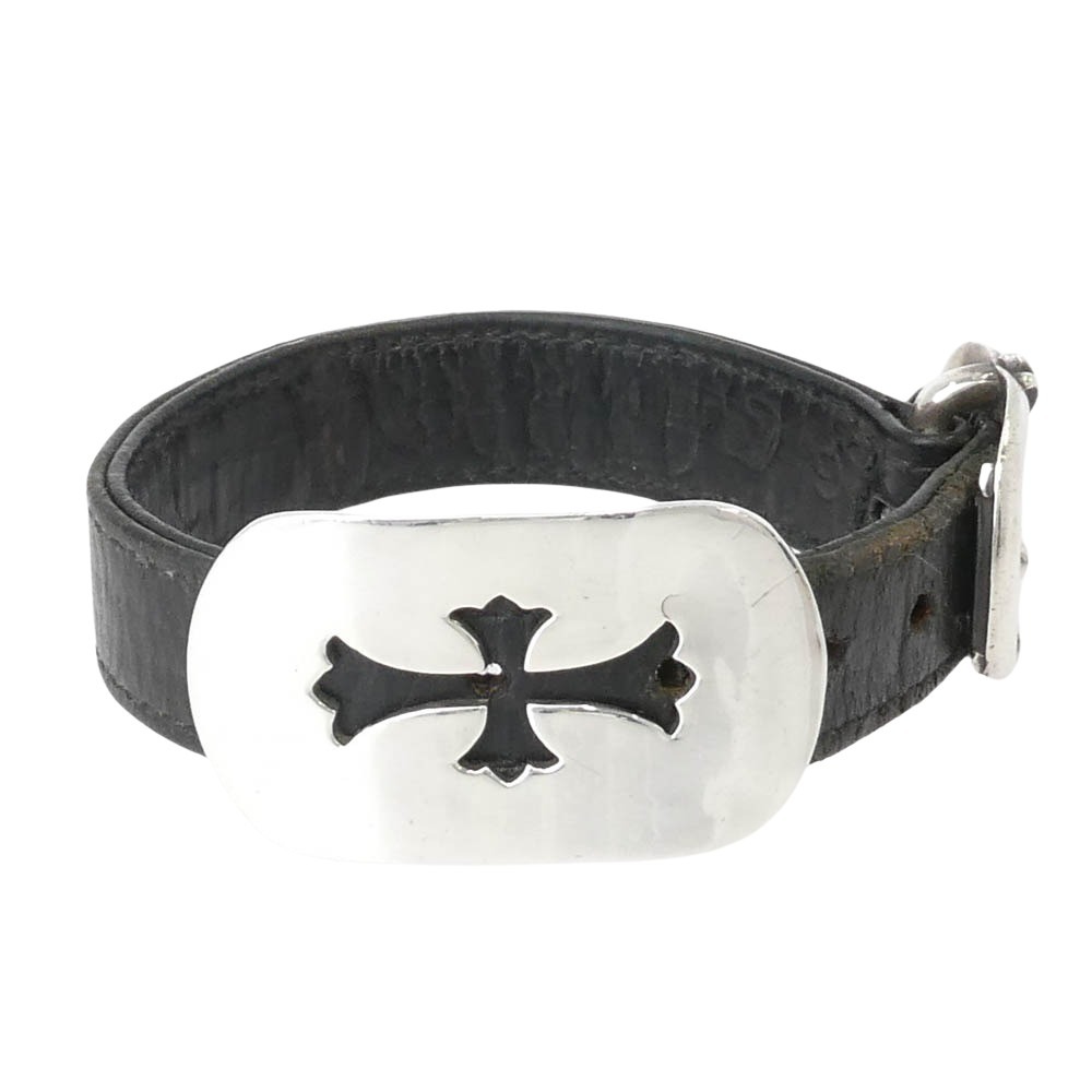 CHROME HEARTS クロムハーツ（正本無） GUNSLINGER CUT OUT カットアウト クロスドッグタグ ガンスリンガー なめし革 腕輪 黒いこと系 しろがね色系  メンズ【中古】
