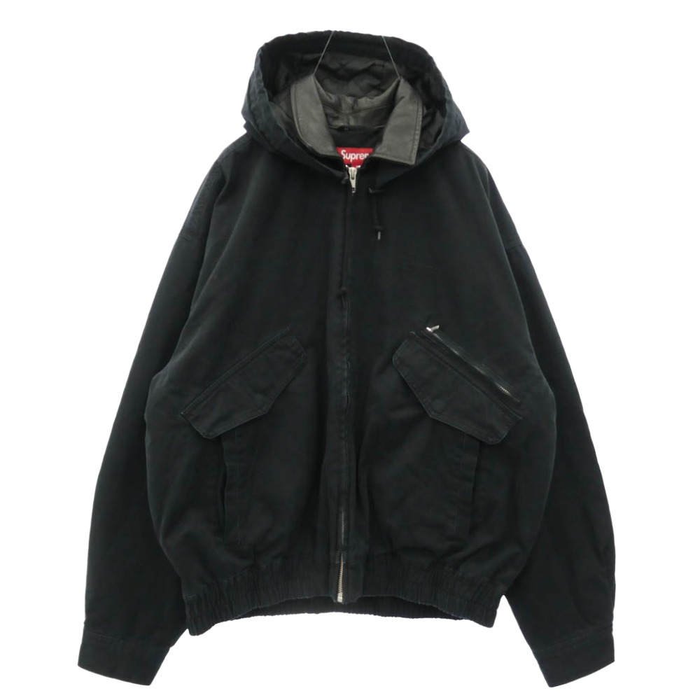 Supreme シュプリーム 24AW Leather Collar Utility Jacket なめし革色合い 襟なめし革 ありがた味 上衣 黒いこと系 M メンズ【古着】【中古】