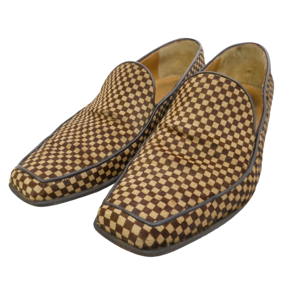 LOUIS VUITTON ルイ・ヴィトン BA0032 ダミエ ソバージュ ハラコ ローファー シューズ ブラウン系 6.5 メンズ【中古】｜ブランド古着 ライフ店