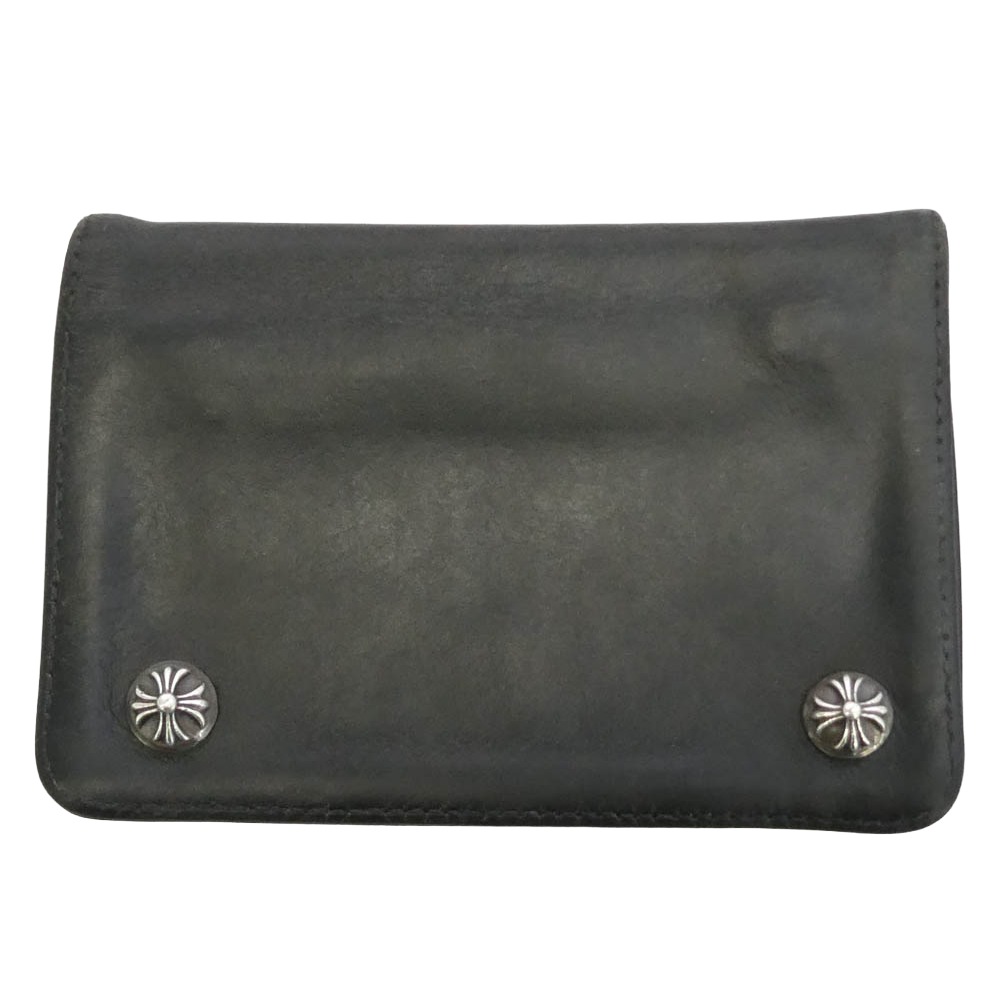 CHROME HEARTS クロムハーツ（原本無） 2ZIP WALLET 2ジップ クロスボールボタン レザーウォレット 財布 ブラック系 メンズ【中古】｜ブランド古着 ライフ店