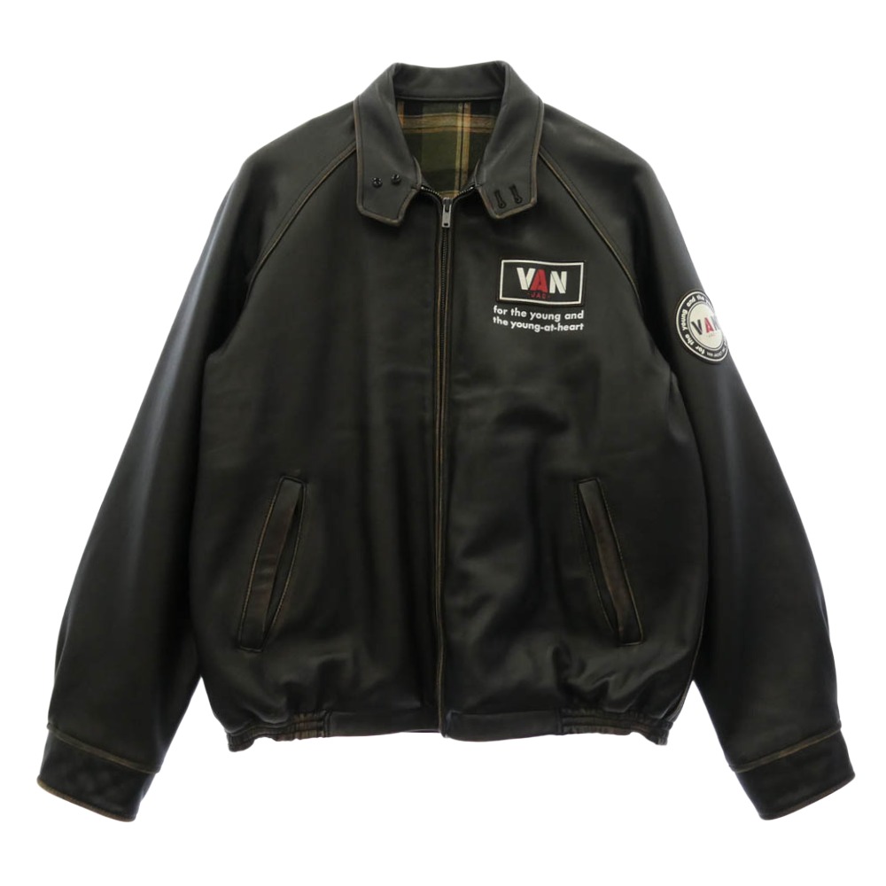 ヴァンヂャケット JK-13901 オールなめし革 スウィングトップ ヴィンテージ産業 ラムレザージャケット 黒いこと系 L【美品】 メンズ【古着】【中古】