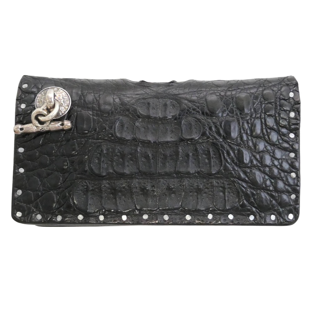 STARLIN GEAR ヨシフ・ビサリオノビッチ・ジュガシビリ歯車 ギャランティ属する 100周年 100Years Wallet cro クロコダイル w/T赤ちょうちん 銭入れ ロングウォレット 黒いこと系 しろがね色系【美品】 メンズ【中古】
