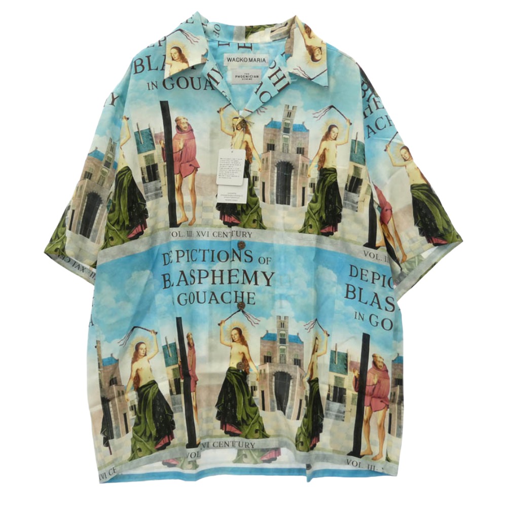 WACKO MARIA ワコマリア 26SS TPS-WM-HI05 T.P.S. S/S HAWAIIAN SHIRT TYPE-5 ハワイアン アロハ 開襟 明けっ広げ色合い 半袖 プルオーバー L大きさ 点火装置青色系 L【新古品】【未当て嵌める】 メンズ【古着】【中古】