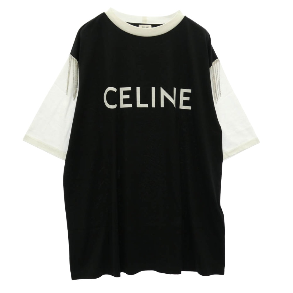 CELINE セリーヌ 22AW 2X29C671Q Fringe Oversized Logo Print T-Shirt フリンジ ビジュー オーバーサイズ ロゴ プリント Tシャツ ブラック系 S【新古品】【未使用】 メンズ【古着】【中古】|ブランド古着 ライフ店