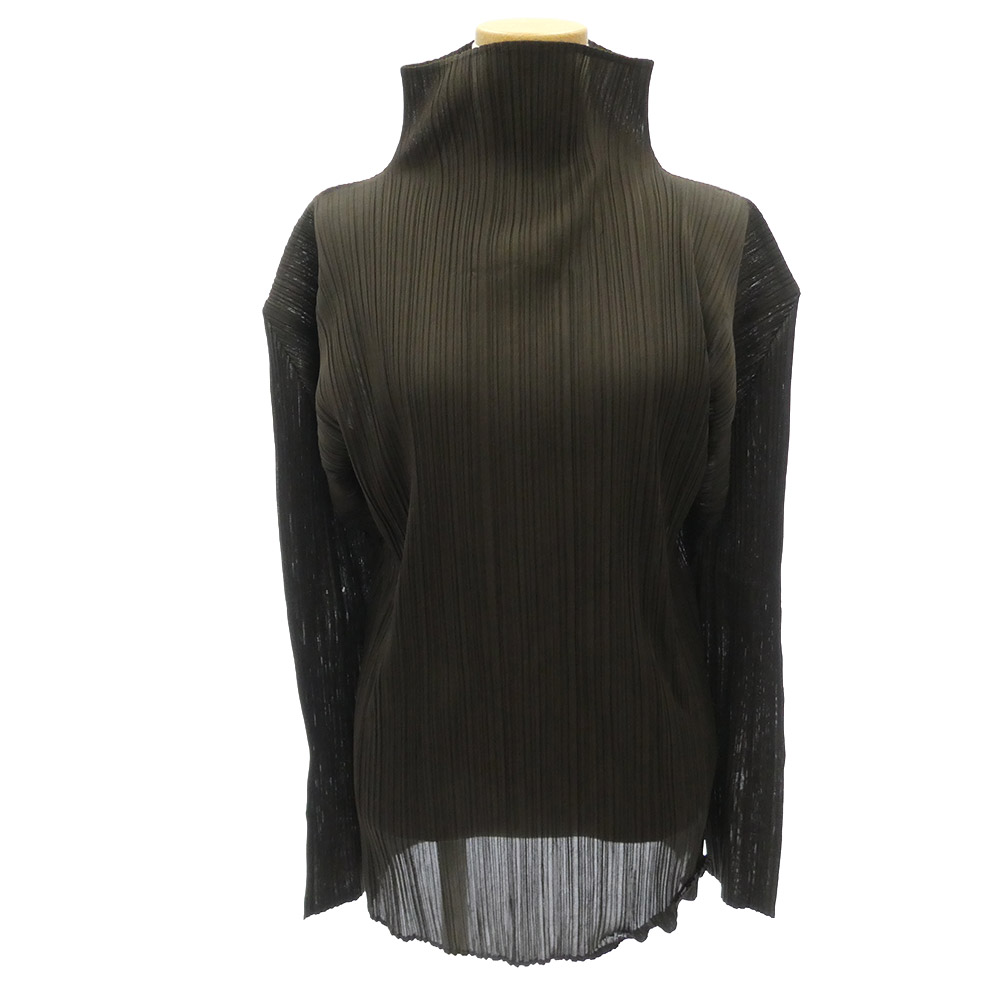 PLEATS PLEASE プリーツプリーズ イッセイミヤケ PP53-JK404 プリーツ加工 ボトルネック 長袖 カットソー ブラック系 4 レディース【古着】【中古】|ブランド古着 ライフ店
