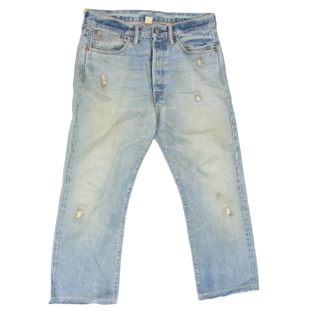 RRL ダブルアールエル USA製 distressed straight denim リペア加工 ダメージ加工 ストレート デニムパンツ インディゴブルー系 32 メンズ【古着】【中古】｜ブランド古着 ライフ店