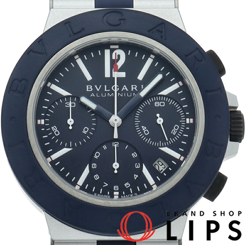 【中古】 ブルガリ アルミニウム クロノグラフ ウォッチ 41mm ブルー Alminium Chronograph BB41ATCH/104234 SS/ラバー メンズ時計 ブラック