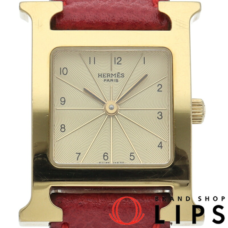 【中古】 エルメス Hウォッチ レディース時計 H Watch HH1.201 GP/革 レディース時計 シャンパンカラー