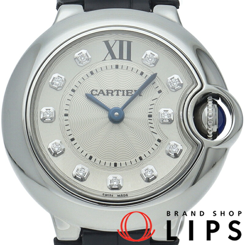 【中古】【箱 保証書】 カルティエ バロンブルー ドゥ カルティエ ウォッチ 28mm 11Pダイヤ Ballon Bleu de Cartier Watch 28mm W4BB0008 SS/革 レディース時計 シルバー｜ブランドショップ・リップス